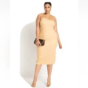 ELOQUII Asymmetric Strapped Ribbed Dress